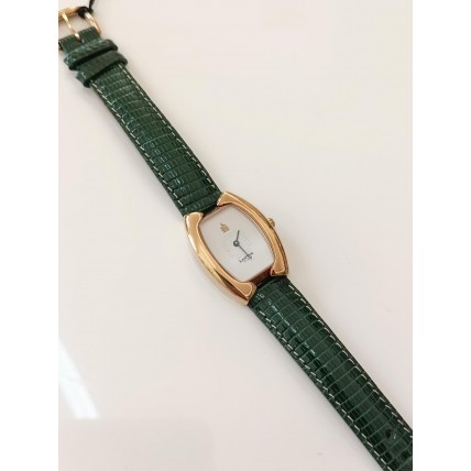 VINTAGE Lanvin γυναικείο ρολόι με επίχρυσο καντράν και πράσινο δερμάτινο λουράκι (VIN09)
